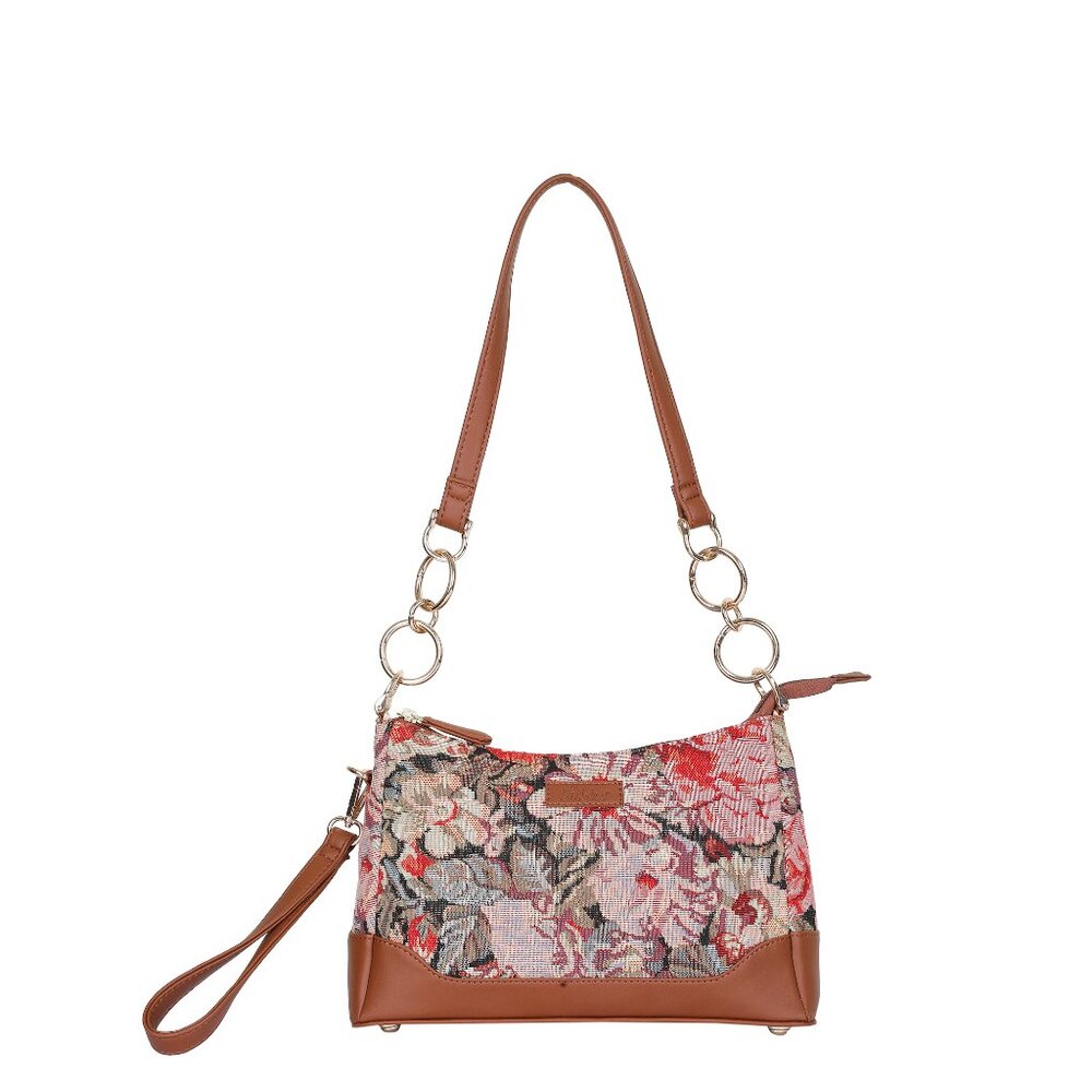 Ladies’ Floral Tapestry Shoulder Bag | Stylish Tote with Vegan Leather Trim